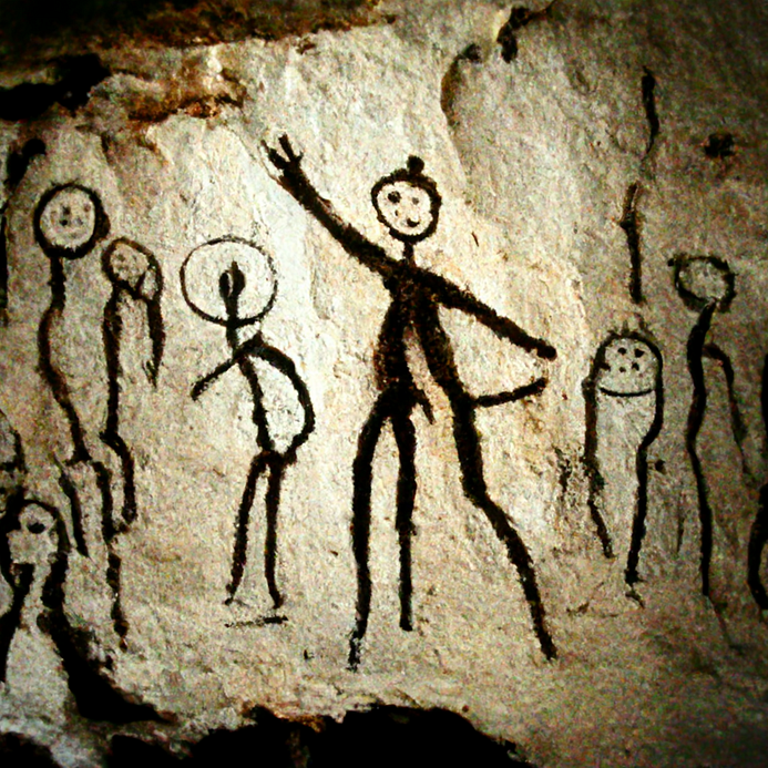 Digital drawing of ancient cave paintings stick figures