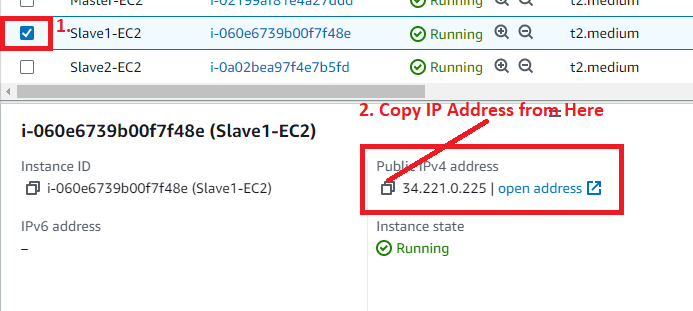 Copy the Slave1 IP Address