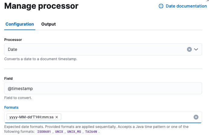 Screen capture of the date processor definition