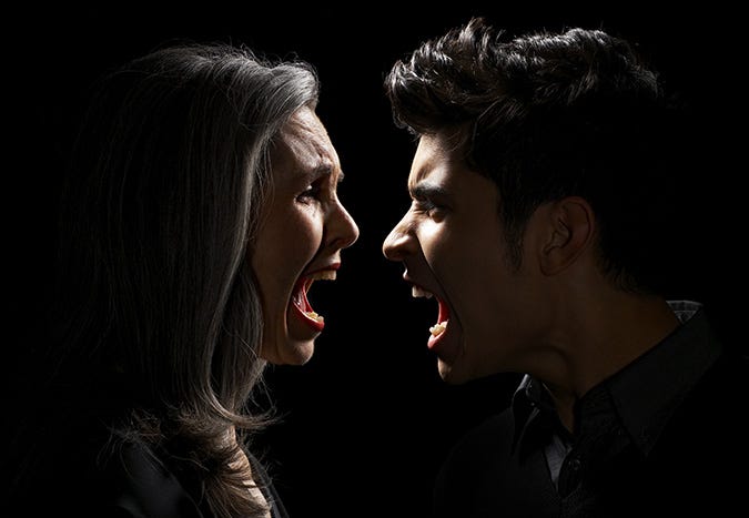 Mature Woman and Teen Boy Yelling