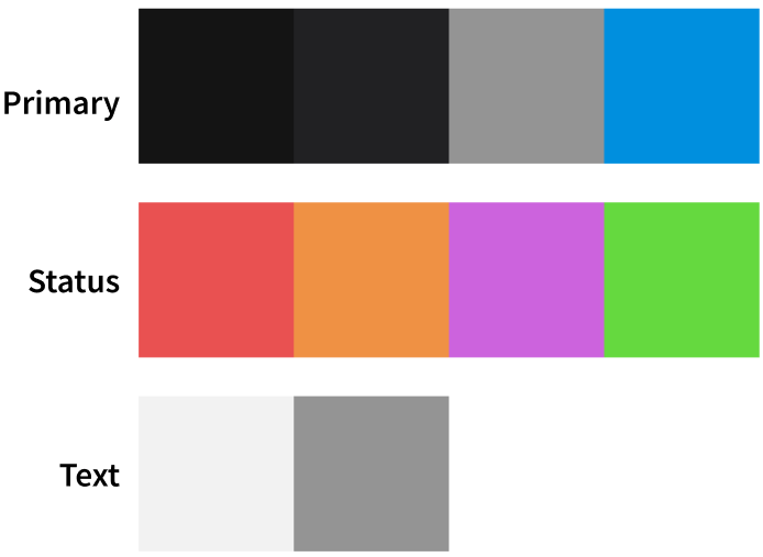 The primary, status and text colour palettes depicted with coloured squares