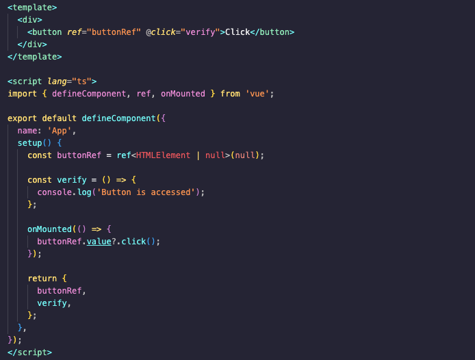 Code to show the implementation of typing template refs in a Vue project