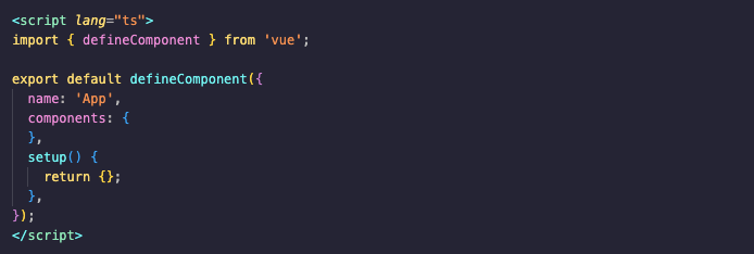 Code to show the implementation of the define component method