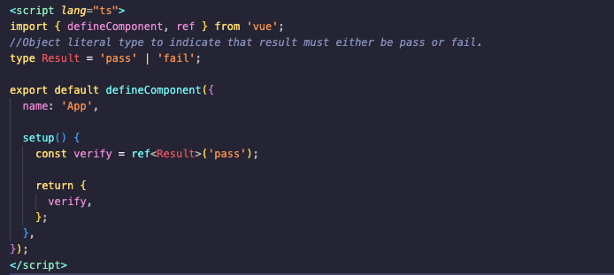 Code to show the implementation of typing refs in a Vue project by inferring a type from an inference or object literal type