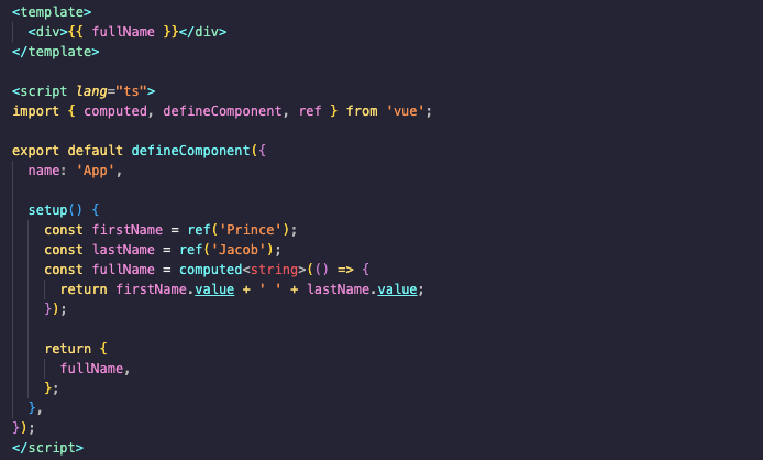 Code to show the implementation of typing computed property in a Vue project