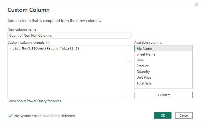 Custom Column editor to get count of non null columns