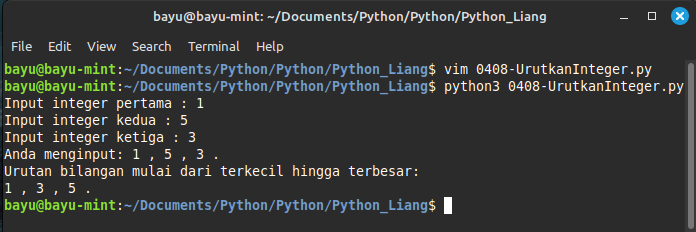 04.08. Mengurutkan Tiga Integer