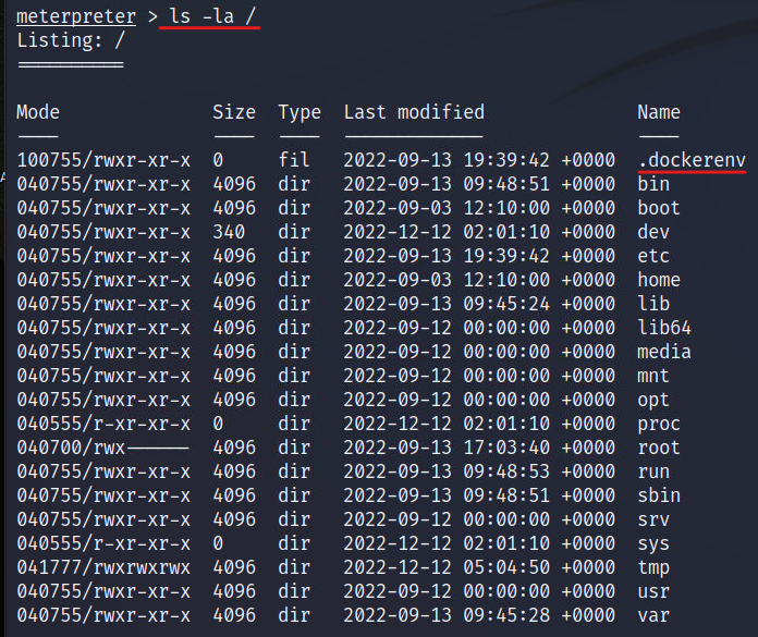 Entering the “ls -la /” command we can enumerate anything hidden in the hosts root directory.