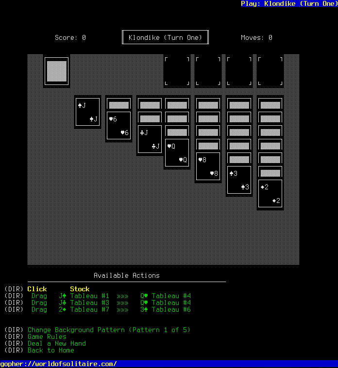 solitaire card game being played on gopher
