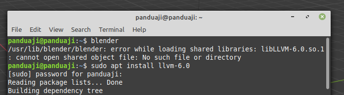 /usr/lib/blender/blender: error while loading shared libraries: libLLVM-6.0.so.1: cannot open shared object file: No such fil