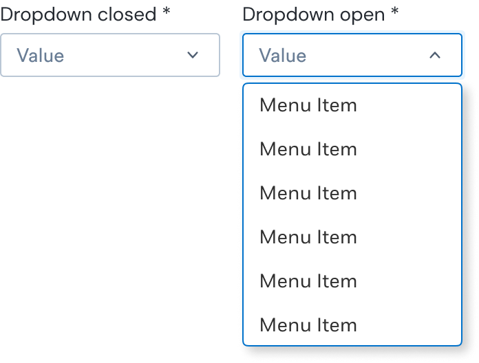 An image showing an open and closed dropdown component