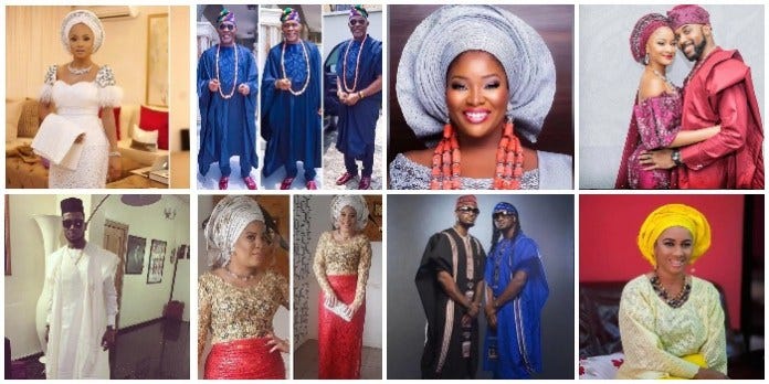 A collage of different Nigerian people clothed in their native attire.