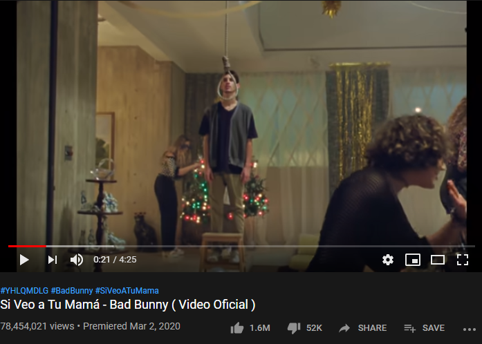 8th Most-liked YouTube video of March 2020: Si Veo a Tu Mana — Bad Bunny