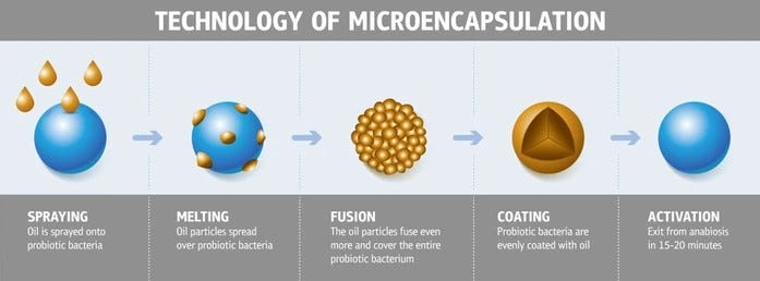 Process diagram representing the technology of microencapsulation