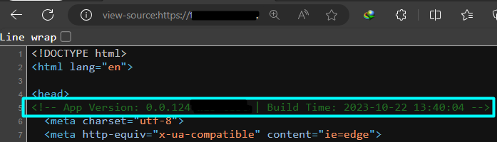 App version and build time in HTML source