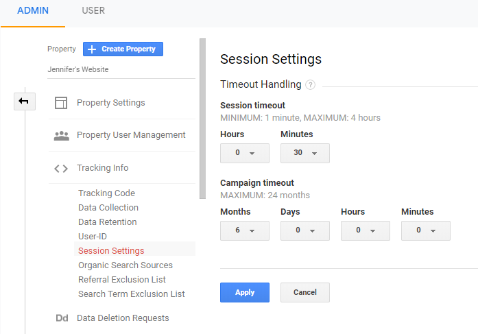 Campaign Timeout setting in Google Analytics property settings