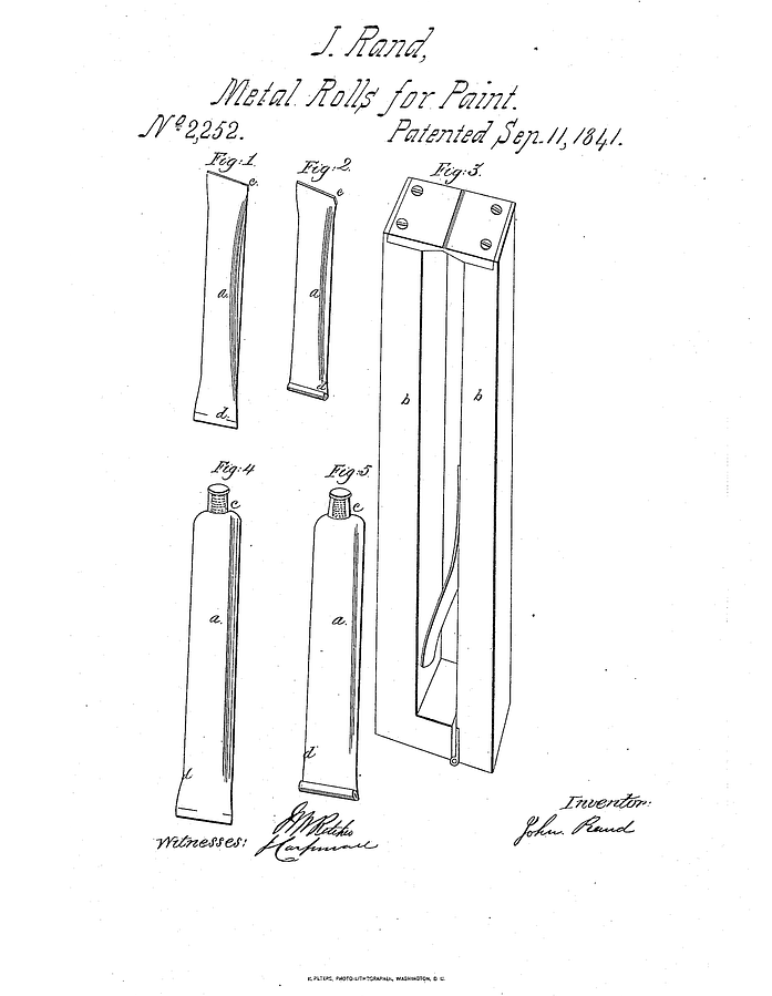 Simple drawings of a squeezable tube with a reclosable cap for dispensing paint.