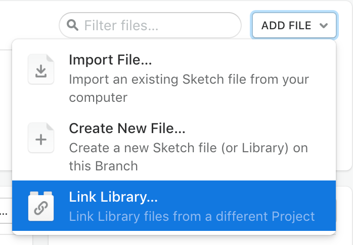 Dropdown in project with ‘Link Library’ option