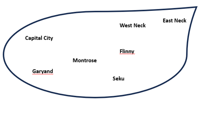 Blank map with city labels