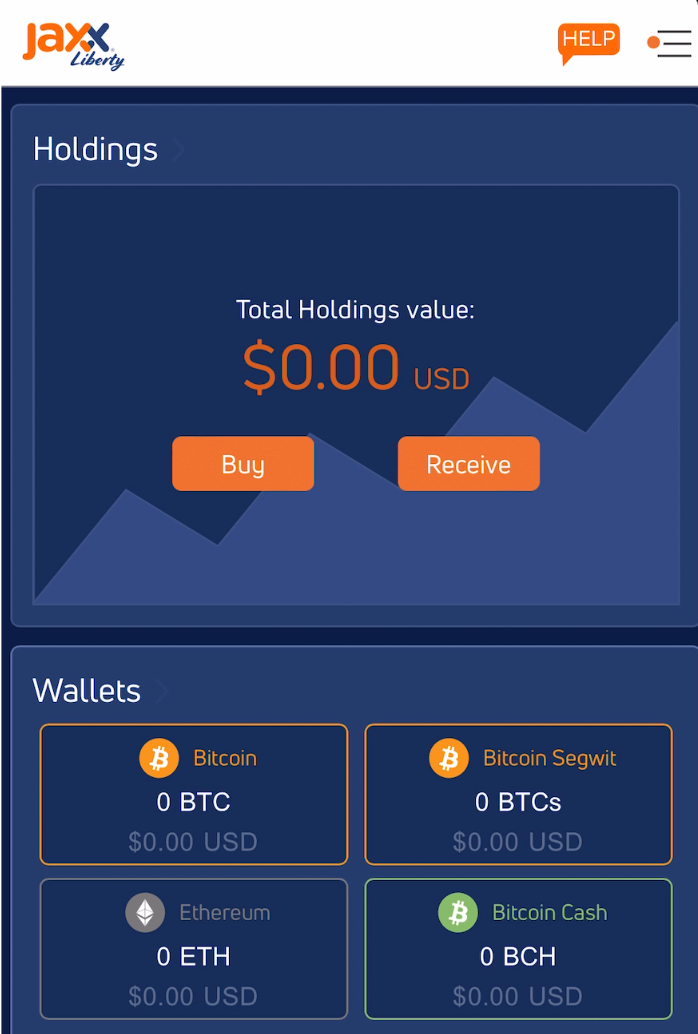 layout of the jaxx wallet app