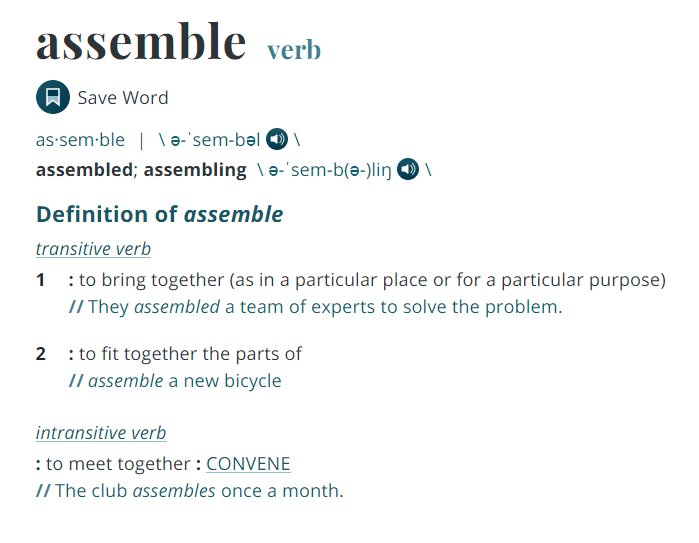 a dictionary definition of the word assemble