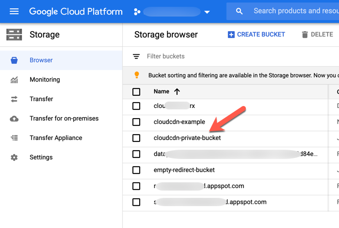 List of Google Cloud Storage buckets