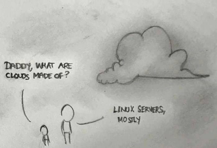clouds made of linux servers joke