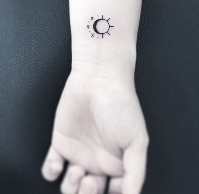 Half Moon And Sun With Three Stars Tattoo On Wrist | Tattoo ... - tiny moon and sun tattoobr /
