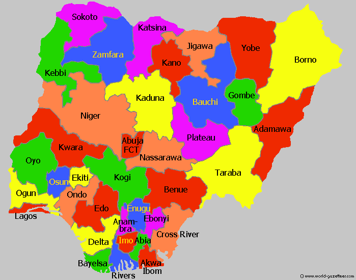 Map of Nigeria showing different states