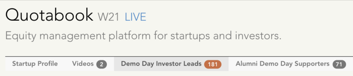 VC Portfolio management Quotabook received almost 200 responses after Y Combinator Demo Day as Carta of Asia