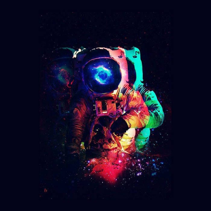 Plastiscene “The American Recording Sessions” EP cover art that “Blur to You” appears on; astronaut with tripled vision effect, center red/orange, right florescent green, left only helmet barely visible — galaxy view in helmet and stars around body