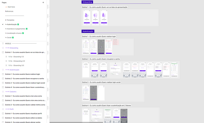 a figma print screen with screens of a project