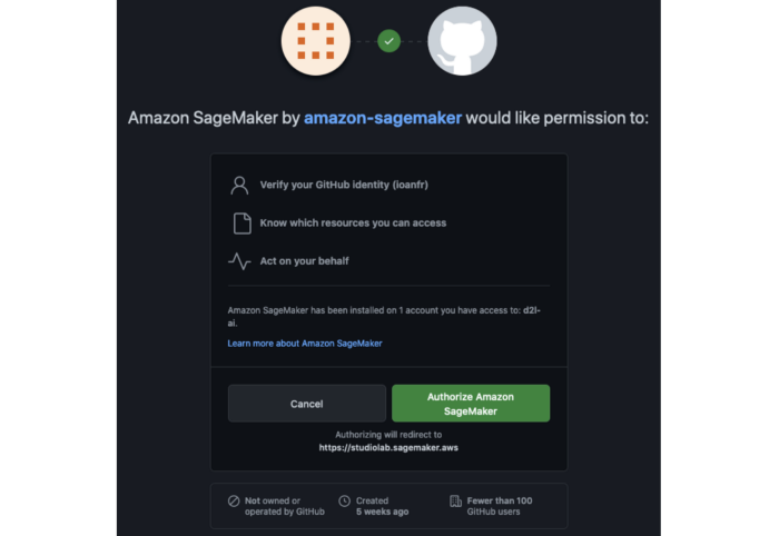 Authorizing Amazon SageMaker Studio Lab to access Github via identity credentials (Image by authors)