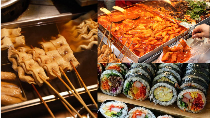 Hot must try delicious Korean street food like tteokkbokki, fishcakes, and kimbap, also known as bunshik street food 