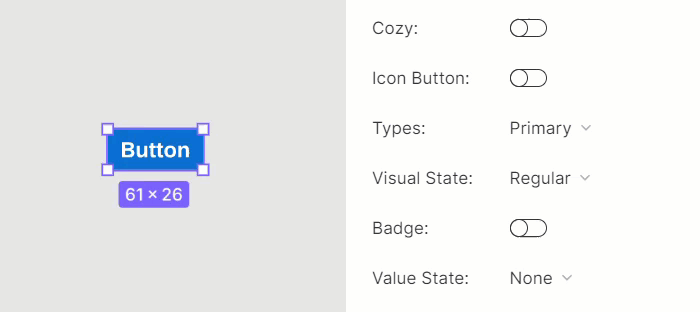 Short animation showing the cursor switching a button from compact to cozy mode in Figma