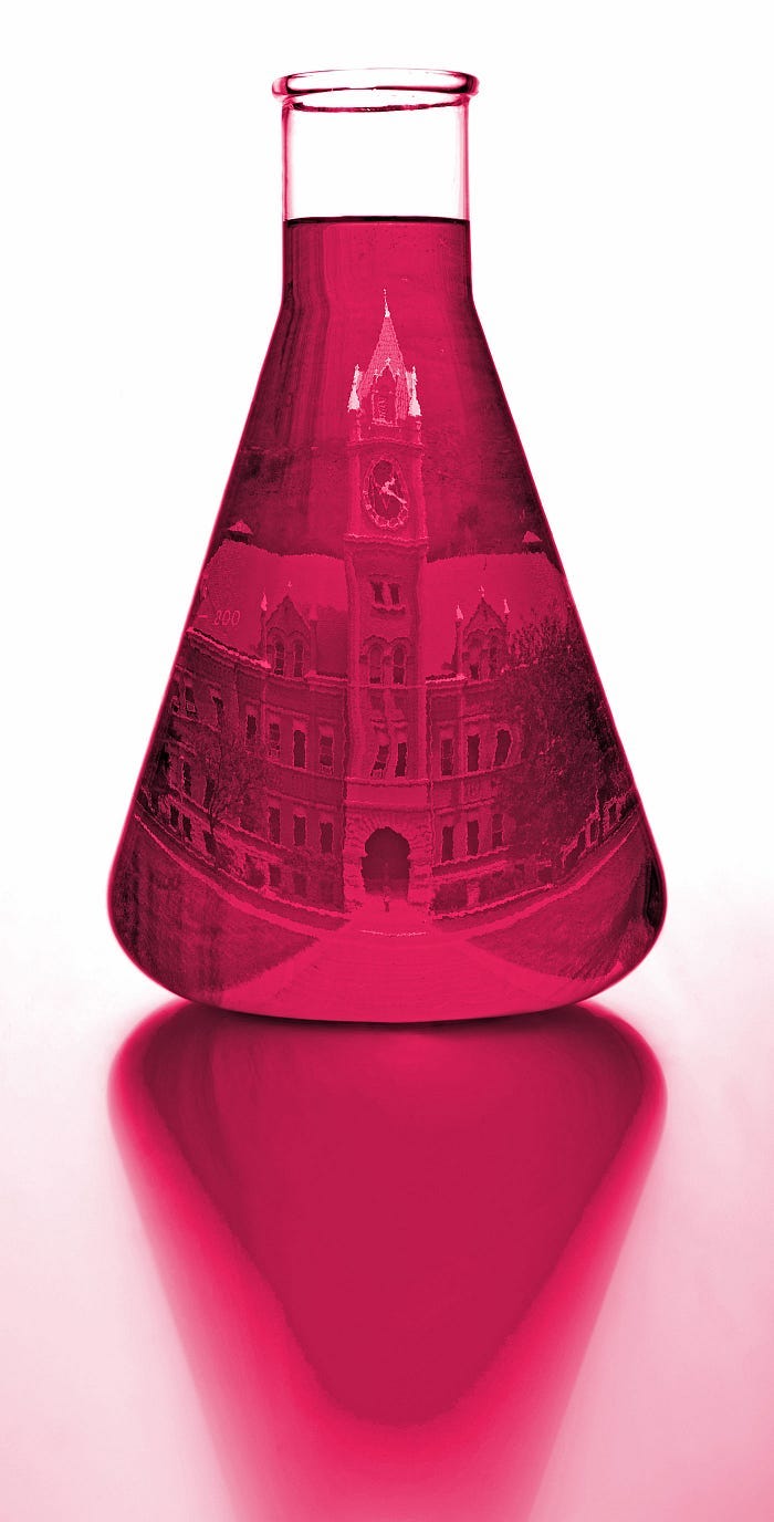 A maroon flask with UM’s Main Hall inside.