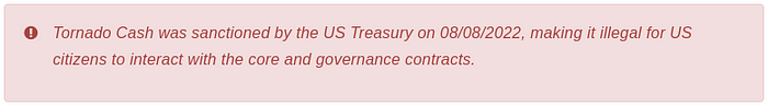 Notice about Tornado Cash sanctions by US Treasury.