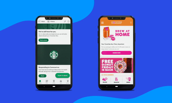 Screenshot of Starbucks and Dunkin’ apps