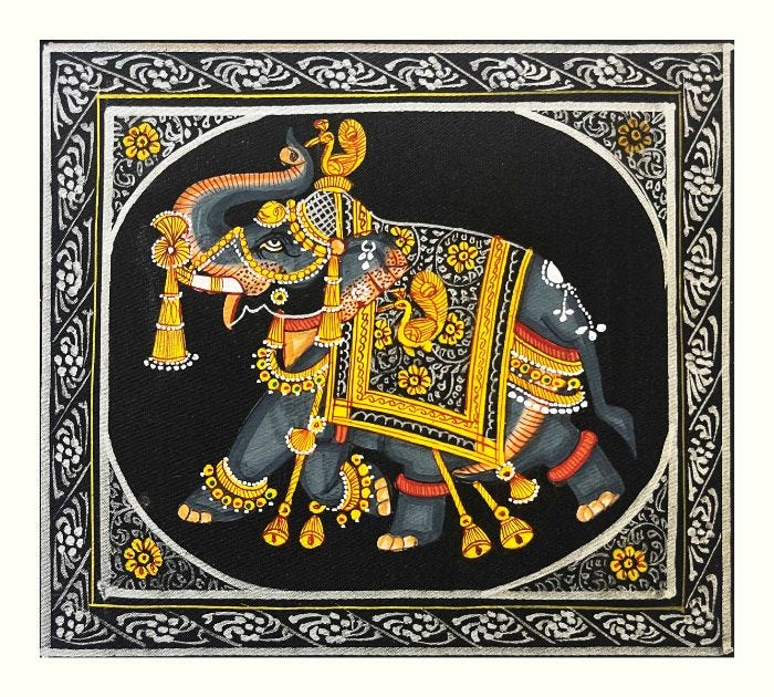 Fine Miniature Elephant Painting On Silk