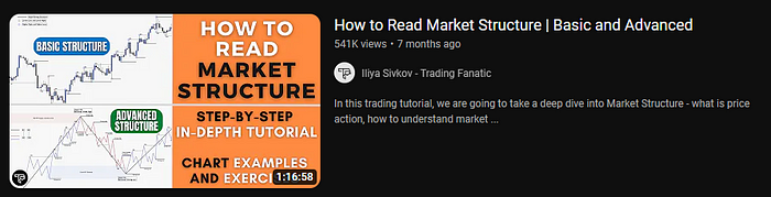 Price action and market structure education on Youtube