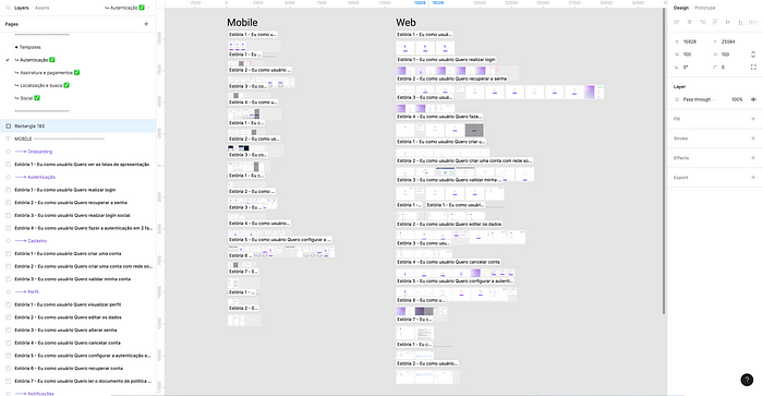 a figma's printscreen with the mobile and web screens of a project