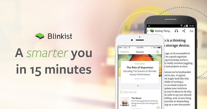 Advertising for Blinklist, stating “A smarter you in 15 minutes”