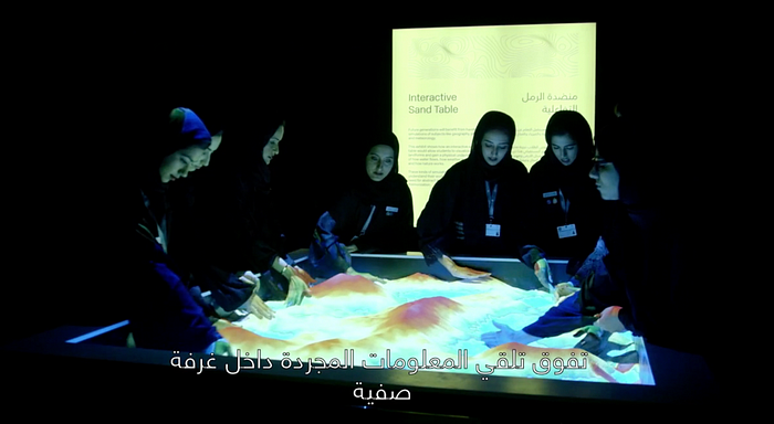 Projected sand table for education. Exhibition at the museum of the future.