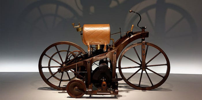 First gasoline motorcycle Reitwagen before electric motorcycles