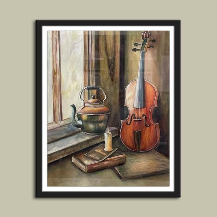 Still Life Handpainted Violin Painting