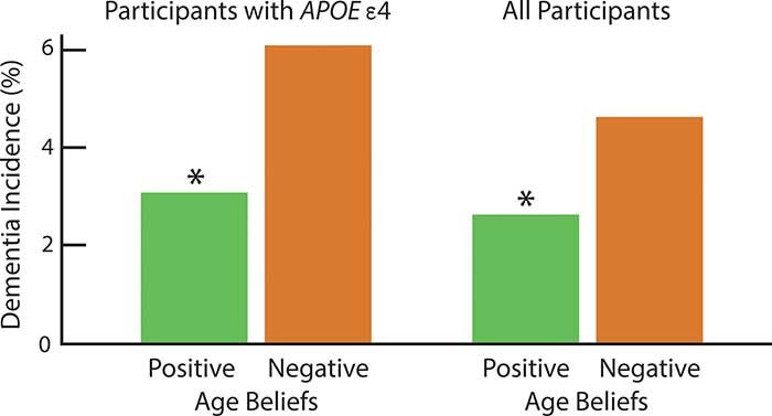 Positive age beliefs associated with resisting dementia among participants with APOE ε4 and all participants