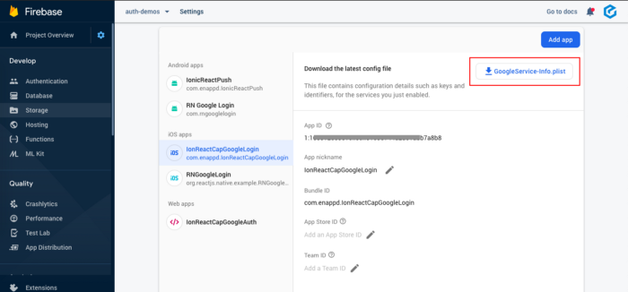 Download google-services.plist from your Firebase iOS project