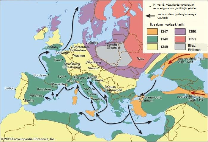 Kara Ölüm’ün yayılması: Kara Ölüm’ün Orta Asya’dan Doğu Asya ve Avrupa’ya 1346'dan 1351'e yayıldı