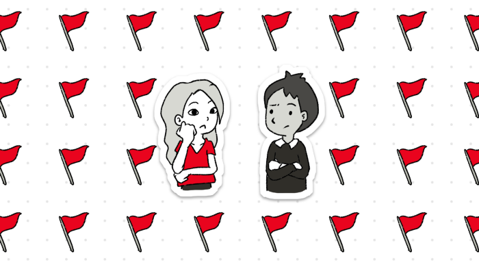 Illustration of 2 people surrounded by red flags