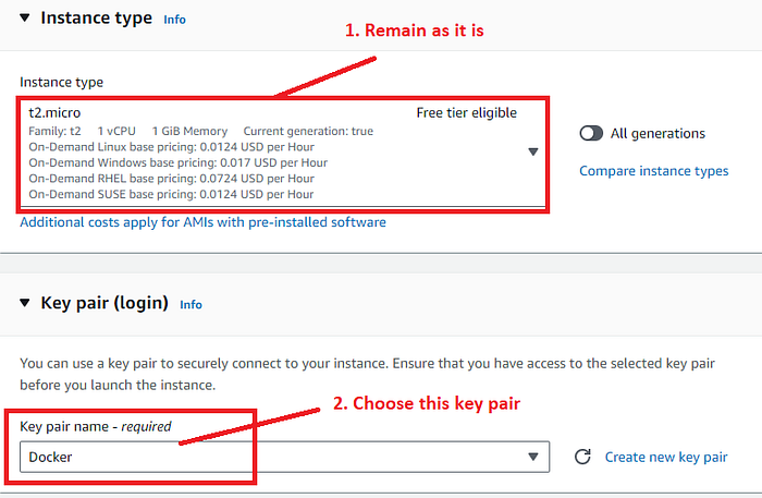 Instance type & keypair